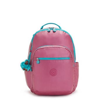 Kipling Seoul Large Metallic 15" Laptop Backpacks Pink Turquoise | USA-47ORPK