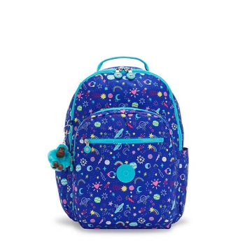 Kipling Seoul Large Printed 15" Laptop Backpacks Blue | USA-76OYTC