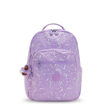 Kipling Seoul Large Printed 15" Laptop Backpacks Purple | USA-98MOWA