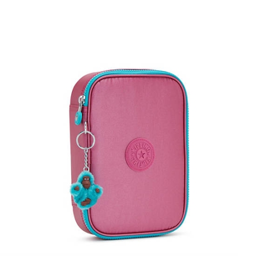 Kipling 100 Pens Metallic Case Pouches Pink | USA-63YARN