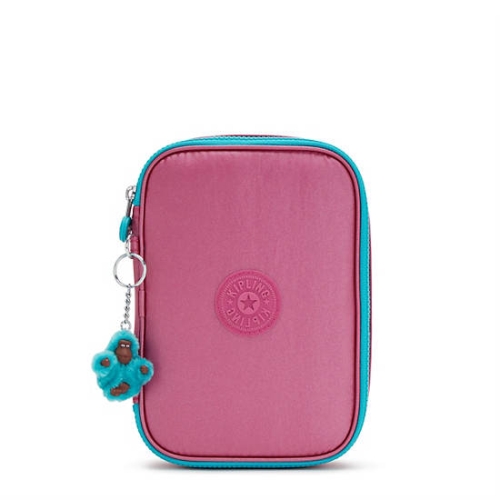 Kipling 100 Pens Metallic Case Pouches Pink | USA-63YARN