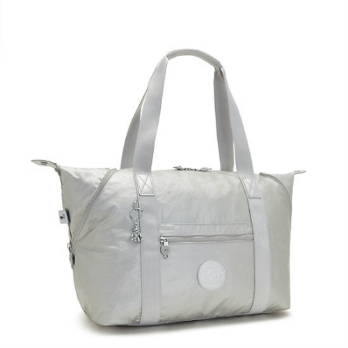 Kipling Art Medium Metallic Tote Bags Silver | USA-61QBHA