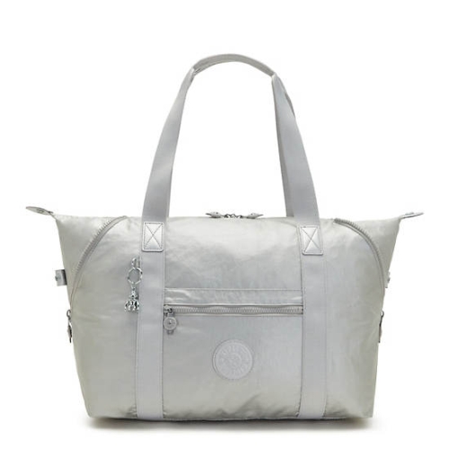 Kipling Art Medium Metallic Tote Bags Silver | USA-61QBHA