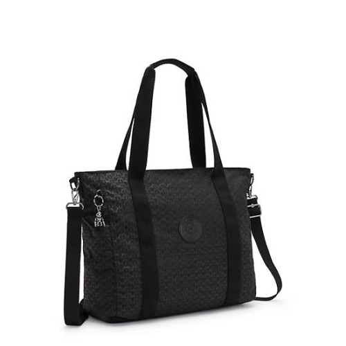 Kipling Asseni Classic Printed Tote Bags Black | USA-34CTRK