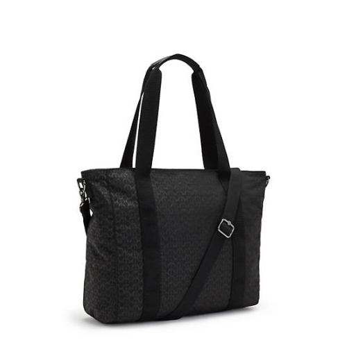 Kipling Asseni Classic Printed Tote Bags Black | USA-34CTRK