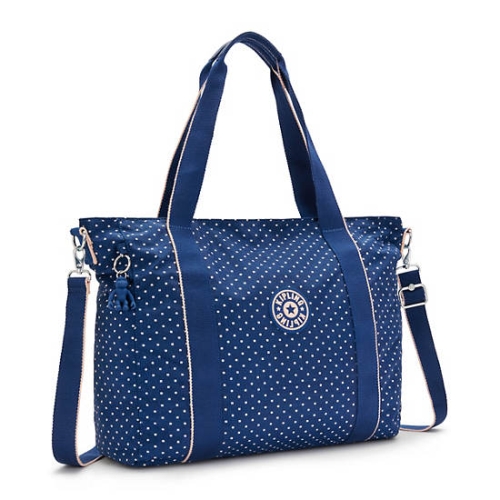 Kipling Asseni Printed Tote Bags Blue | USA-56NDVJ