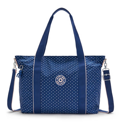 Kipling Asseni Printed Tote Bags Blue | USA-56NDVJ