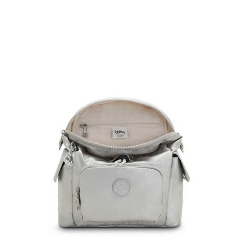 Kipling City Pack Mini Classic Metallic Backpacks Silver | USA-74GMRB