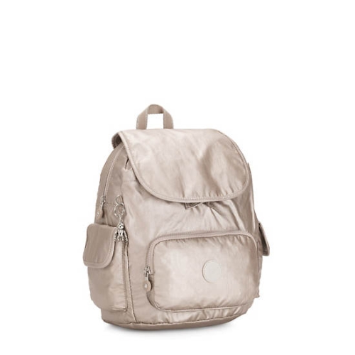 Kipling City Pack Small Metallic Backpacks Beige | USA-05GQJM