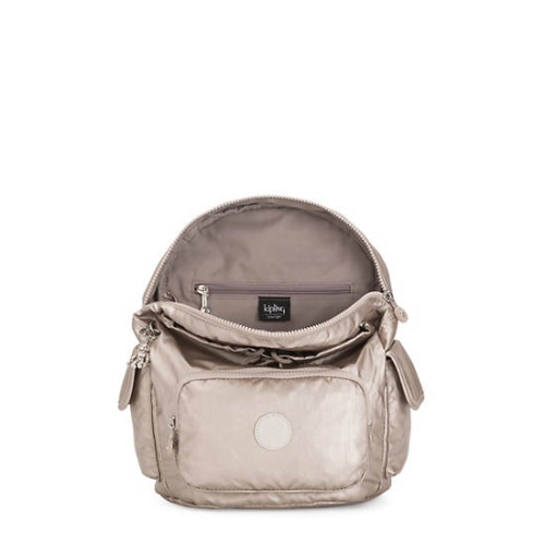 Kipling City Pack Small Metallic Backpacks Beige | USA-05GQJM