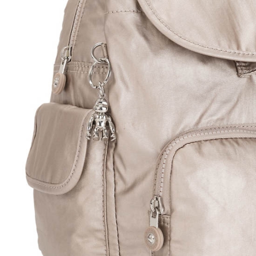 Kipling City Pack Small Metallic Backpacks Beige | USA-05GQJM