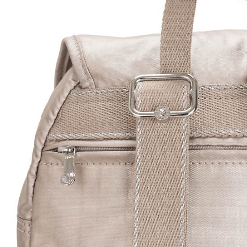 Kipling City Pack Small Metallic Backpacks Beige | USA-05GQJM