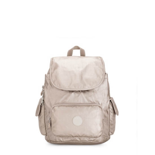 Kipling City Pack Small Metallic Backpacks Beige | USA-05GQJM