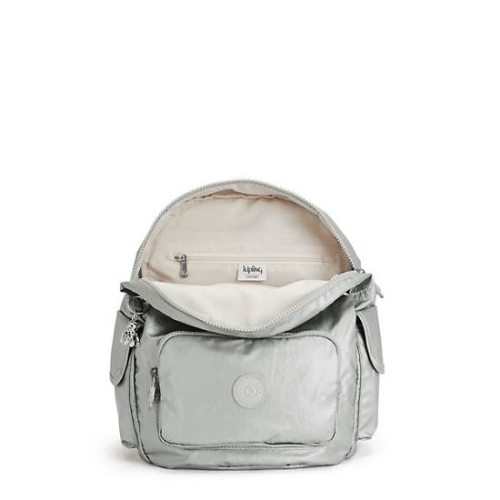 Kipling City Pack Small Metallic Backpacks Silver | USA-98KUJS