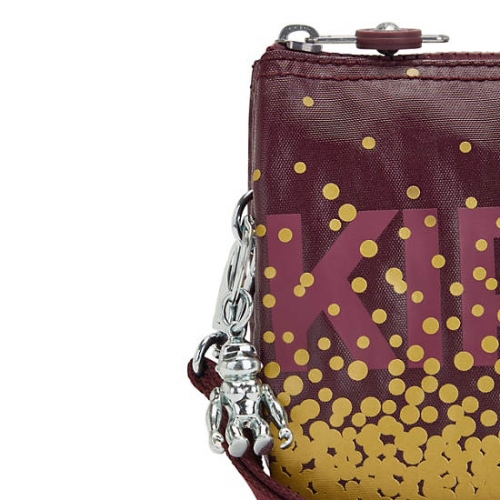 Kipling Creativity Extra Large Metallic Wristlet Pouches Burgundy | USA-17HEYS