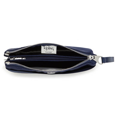 Kipling Creativity Extra Large Metallic Wristlet Pouches Navy | USA-20DBVT