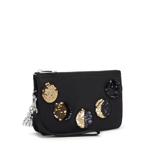 Kipling Creativity Extra Large Metallic Wristlet Pouches Black Gold | USA-89LHXZ