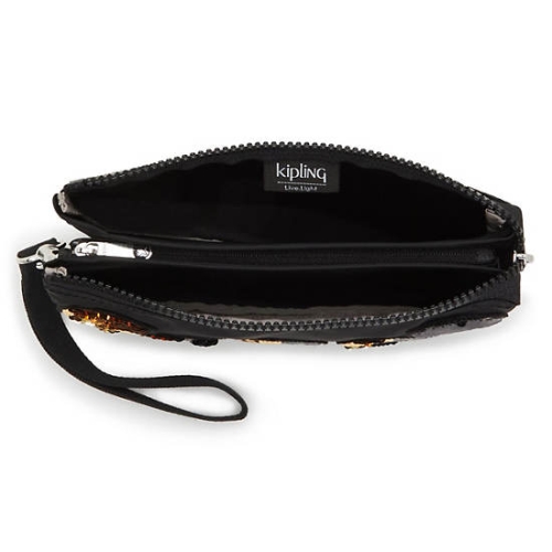 Kipling Creativity Extra Large Metallic Wristlet Pouches Black Gold | USA-89LHXZ