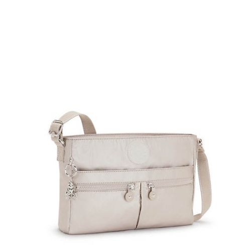 Kipling New Angie Metallic Crossbody Bags Beige | USA-23NRLW